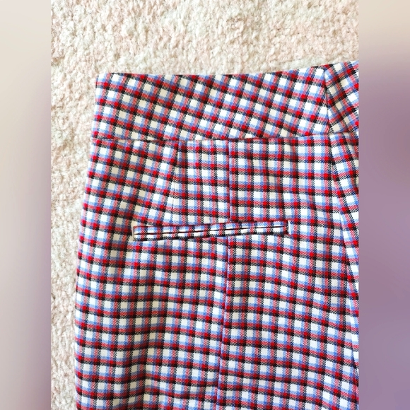 Plaid Flare Pants in Red, Blue, and White with Faux Back Pockets - Trendy - Picture 4 of 9